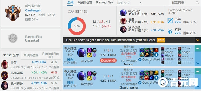 英雄联盟opgg查看战绩