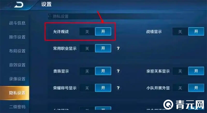王者荣耀好有观战设置
