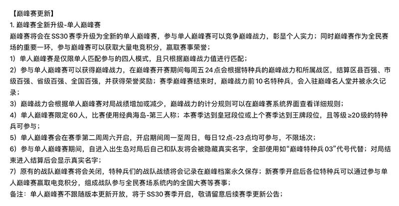 和平精英巅峰赛详细规则
