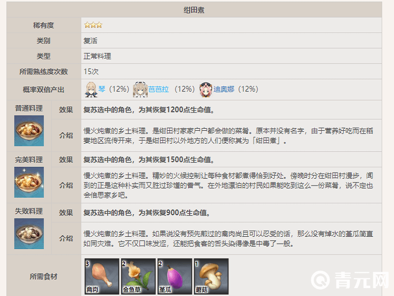 3星绀田煮食谱介绍表
